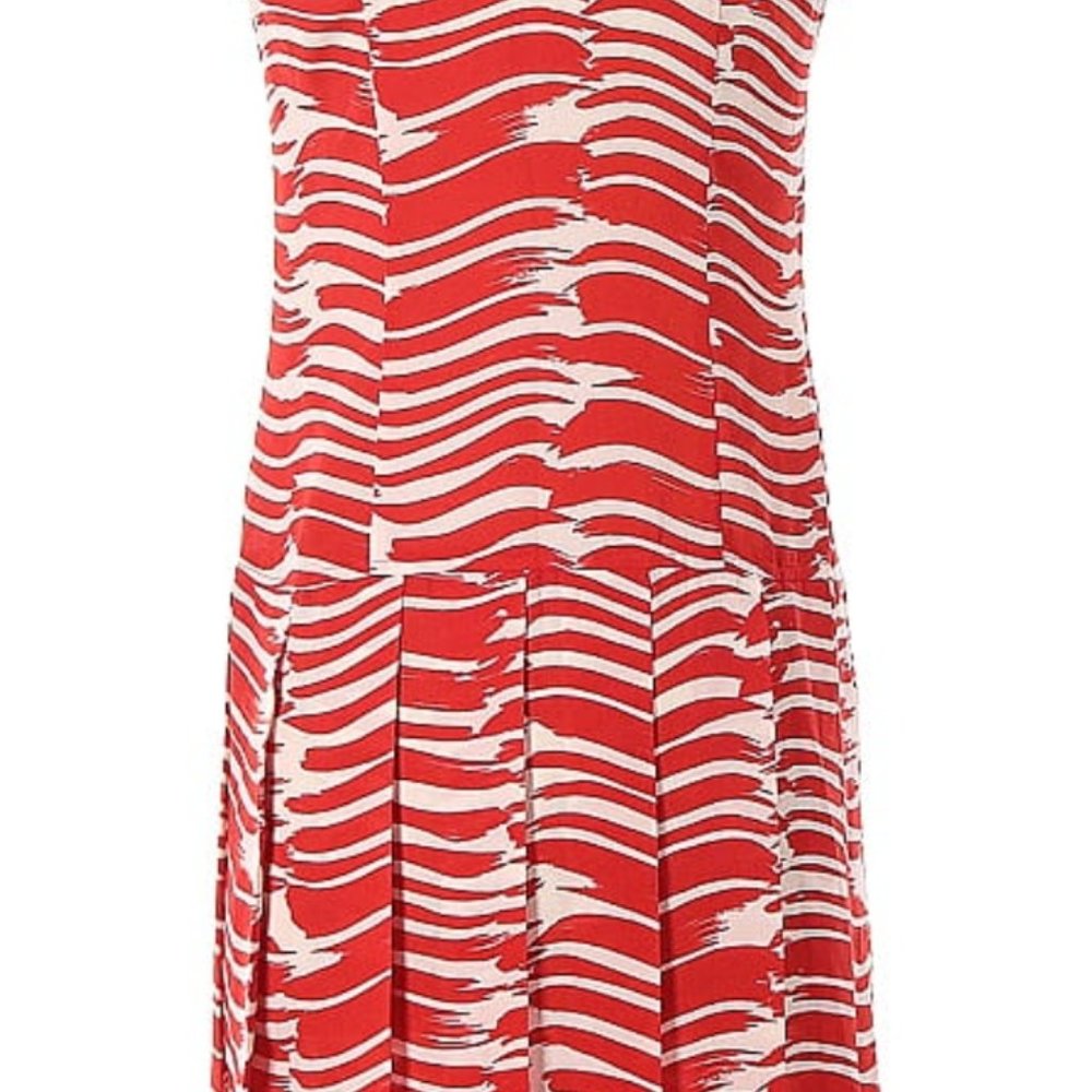 CAbi #281 Brushstroke Red Orange White Medium Shirt Dress with Belt Tie - Picture 8 of 9